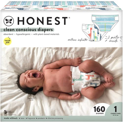 The Honest Company Clean Conscious Diapers | Plant-Based, Sustainable | Above It All + Pandas | Club Box, Size Newborn, 72 Count