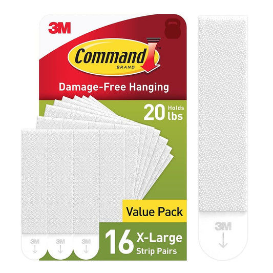 Command 20 Lb XL Heavyweight Picture Hanging Strips, Damage Free Hanging Picture Hangers, Heavy Duty Wall Hanging Strips for Living Spaces, 16 White Adhesive Strip Pairs