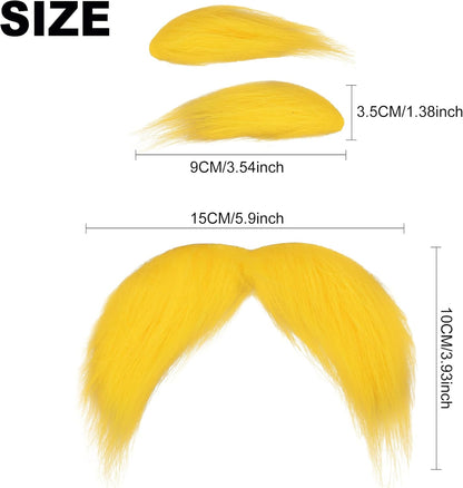 Yellow Mustache and Eyebrows Fake Beard for Kid & Adult, Cosplay Halloween Costume Accessories Funny Party Favor Men Women