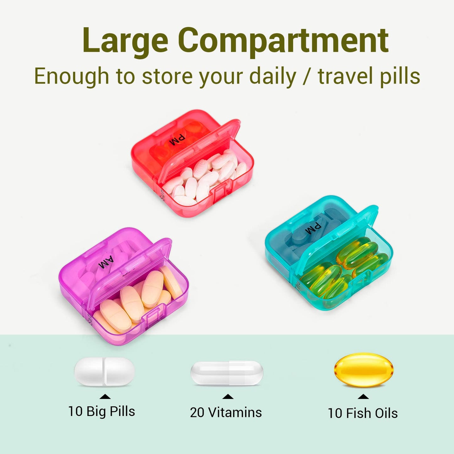 Zoksi Weekly Pill Organizer 2 Times a Day, Rainbow 7 Day Pill Box, Daily Am Pm Pill Organizer, Portable Case for Fish Oils, Vitamin, Supplement