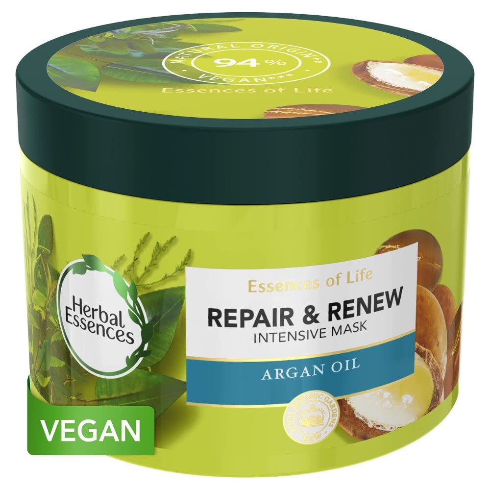 Herbal Essences Argan Oil Hair Mask, Hair Treatment with Argan Oil, 450 ml Repair & Renew, for Dry Damaged Hair, Cruelty-Free and Vegan