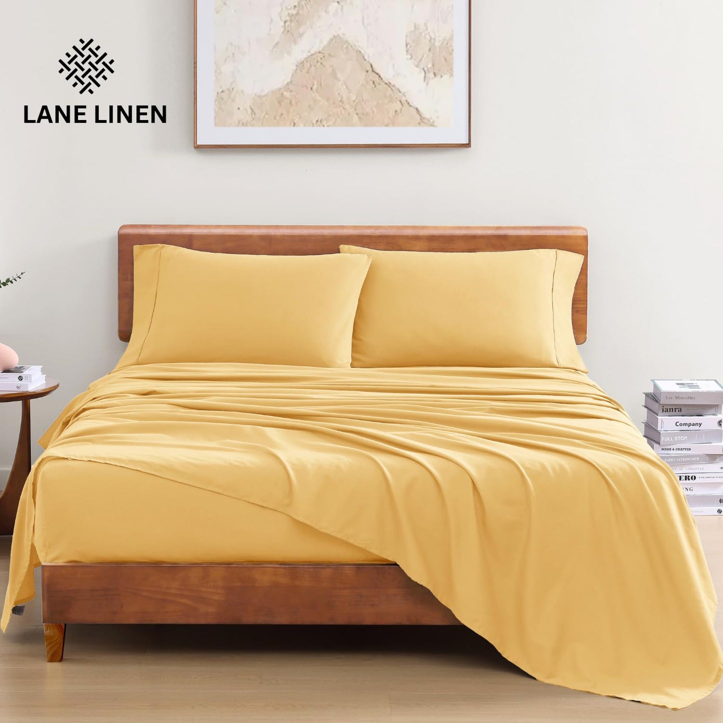 LANE LINEN 100% Organic Cotton Twin Sheets Set, 3Pc Twin Bed Sheets, Breathable Cotton Sheets Twin Size Bed Set, Dorm Room Essentials with 15" Twin Deep Pocket Fitted Sheet - White Sheets