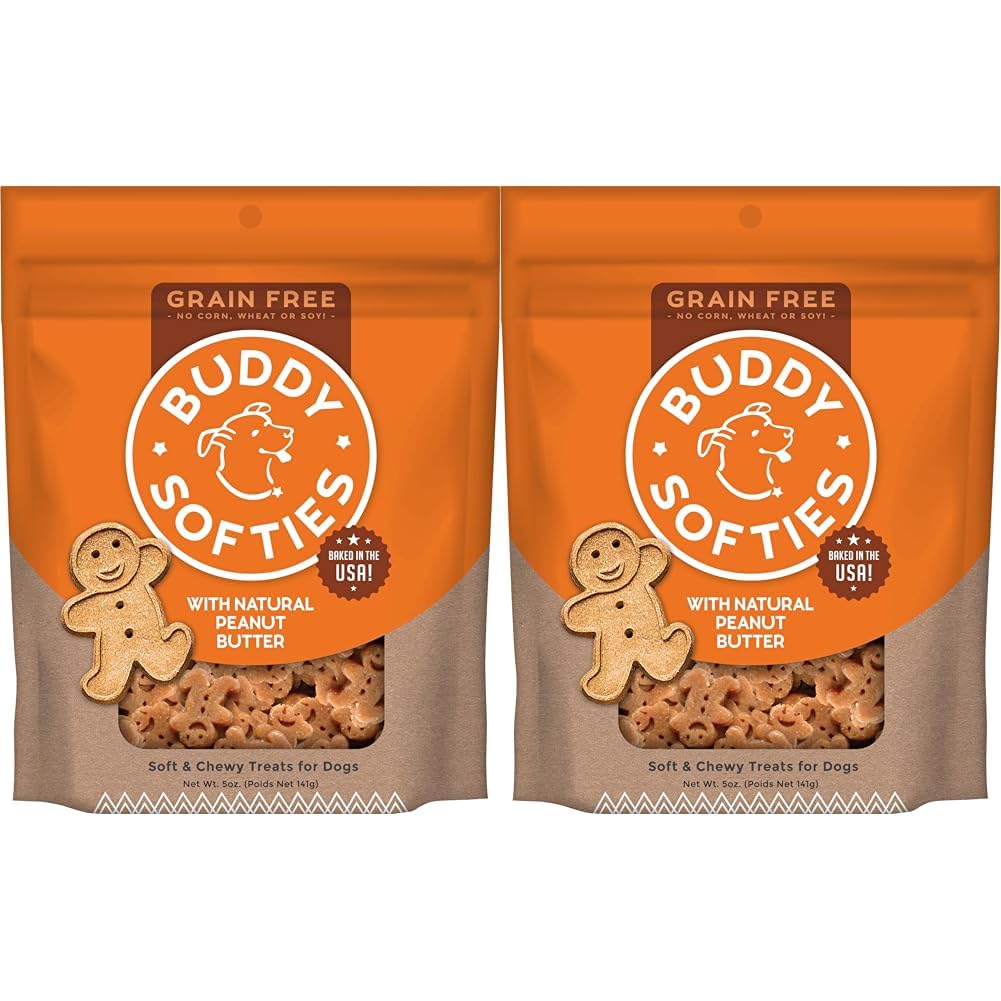 Buddy Biscuit Softies 5 oz Pouch, Grain-Free Soft & Chewy, Natural Peanut Butter Flavor Dog Treats, Oven Baked in the USA