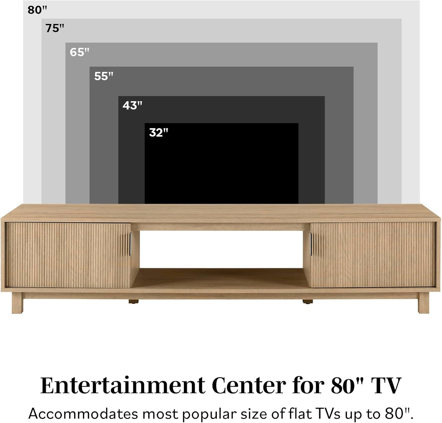 Walker Edison Walton Modern Fluted-Door Low Stand for TVs up to 80 Inches, 70 Inch, Coastal Oak