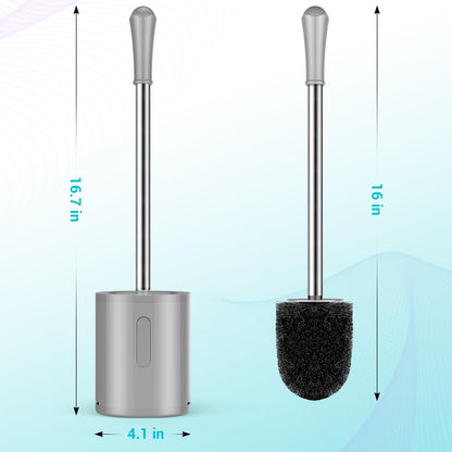 Compact Toilet Brush & Holder, Stainless Steel Handle, Space Saving for Storage, Deep Cleaning, Drip-Proof, Easy to Assemble, Nylon Bristles, White & Grey