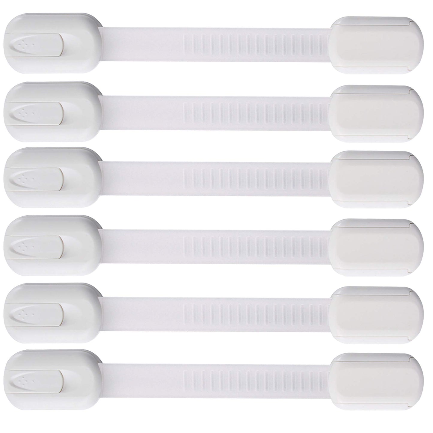 6 Pack Vmaisi Multi-Use Adhesive Straps Locks - Childproofing Baby Proofing Cabinet Latches for Drawers, Fridge, Dishwasher, Toilet Seat, Cupboard, Oven,Trash Can, No Drilling (White) (6)