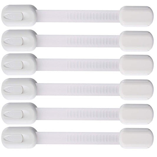 6 Pack Vmaisi Multi-Use Adhesive Straps Locks - Childproofing Baby Proofing Cabinet Latches for Drawers, Fridge, Dishwasher, Toilet Seat, Cupboard, Oven,Trash Can, No Drilling (White) (6)