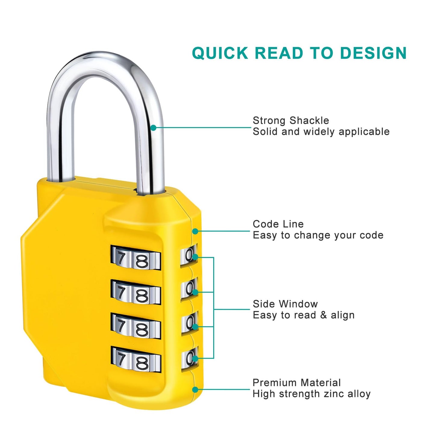 ZHEGE Combination Lock, 4 Digit Combination Padlock Outdoor, School Lock, Gym Lock (Pink)