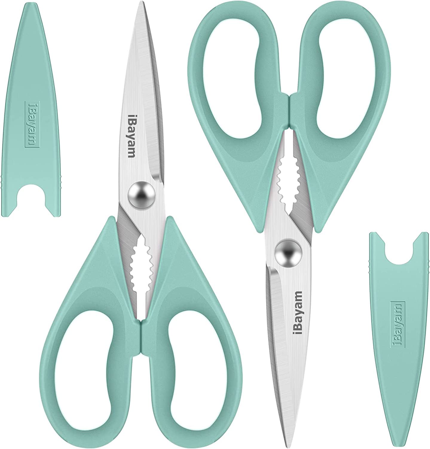 Kitchen Shears, iBayam Kitchen Scissors All Purpose Heavy Duty Meat Scissors Poultry Shears, Dishwasher Safe Food Cooking Scissors Stainless Steel Utility Scissors, 2-Pack, Black, Aqua Sky