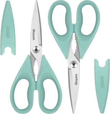 Kitchen Shears, iBayam Kitchen Scissors All Purpose Heavy Duty Meat Scissors Poultry Shears, Dishwasher Safe Food Cooking Scissors Stainless Steel Utility Scissors, 2-Pack, Black, Aqua Sky