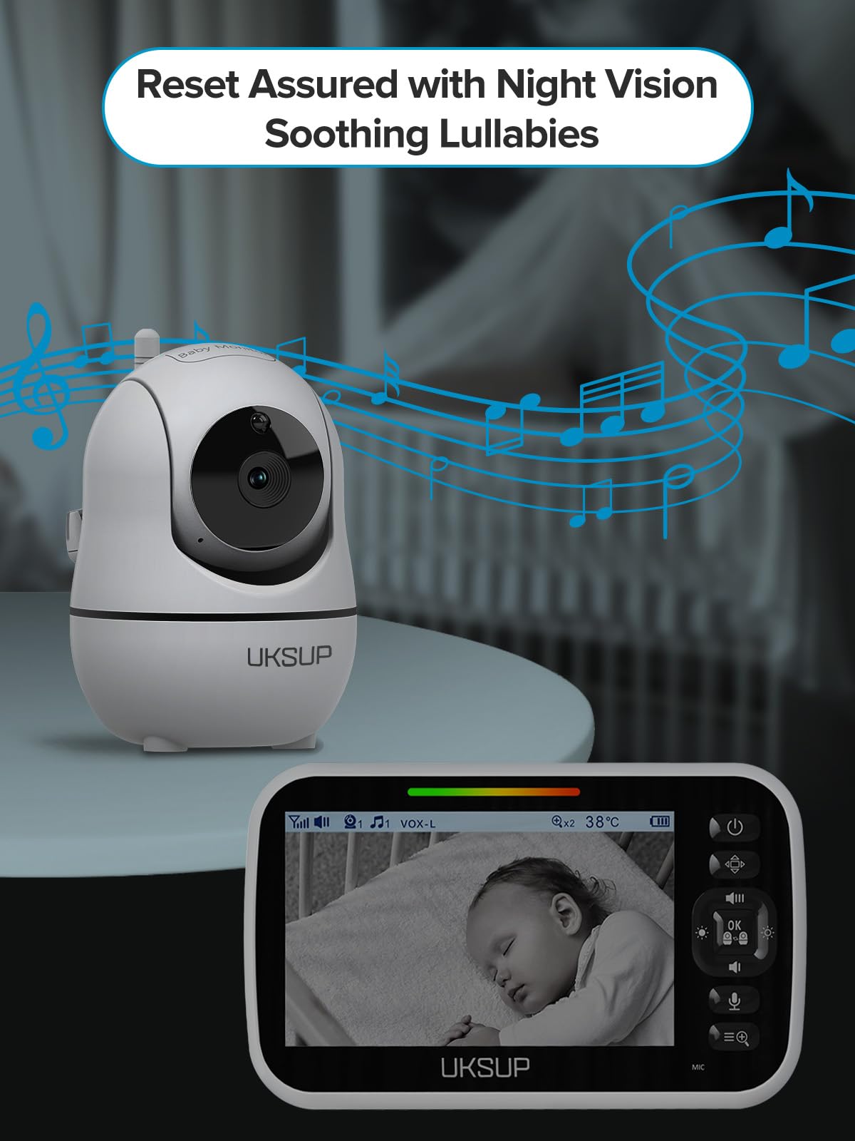 Baby Monitor with Camera and Audio - 5” Display Video Baby Monitor with 29 Hour Battery Life, Remote Pan & Tilt, 2X Zoom,Auto Night Vision, 2 Way Talk, Temperature Sensor,Lullabies,960 Feet Range