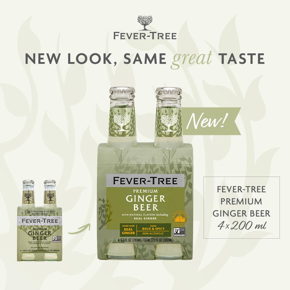 Fever Tree Ginger Beer - Premium Quality Mixer - Refreshing Beverage for Cocktails & Mocktails. Naturally Sourced Ingredients, No Artificial Sweeteners or Colors - 150 ML Cans - Pack of 24