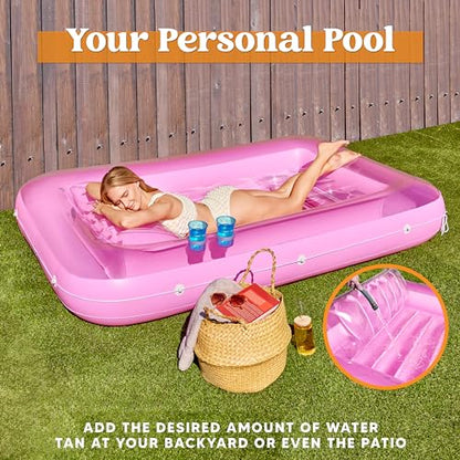 Sloosh Inflatable Tanning Pool Lounge Float, 70" x 46" Suntan Tub Raft Floatie, Tanning Pool with Pillow, Personal Pool Lounger for Adult Summer Water Party, L-Blue