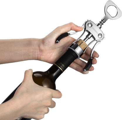 Wine Opener, Zinc Alloy Premium Wing Corkscrew Wine Bottle Opener with Multifunctional Bottles Opener, Sharp Corkscrew with Ergonomic Non-slip Wing Handle, Upgrade