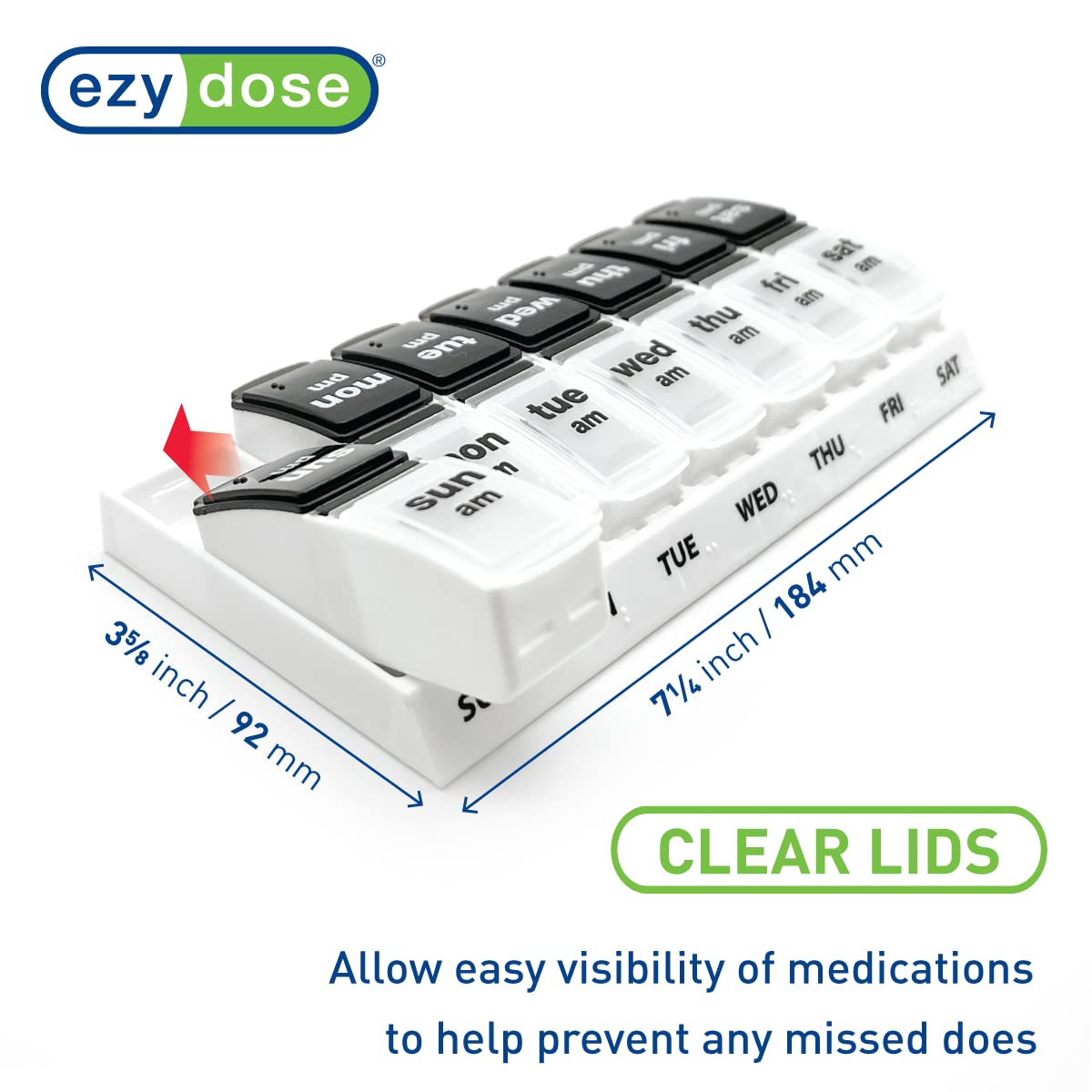 EZY DOSE Weekly (7-Day) AM/PM Pill Case, Medicine Planner, Vitamin Organizer Box, Small Pop-out Compartments, 2 Times a Day, Blue and Purple Lids, BPA Free