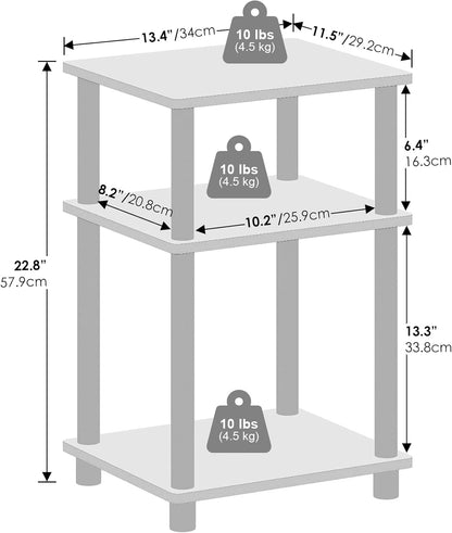 Furinno Just 3-Tier Turn-N-Tube Open Storage Nightstand, 1-Pack, Plastic Poles, Columbia Walnut/Black