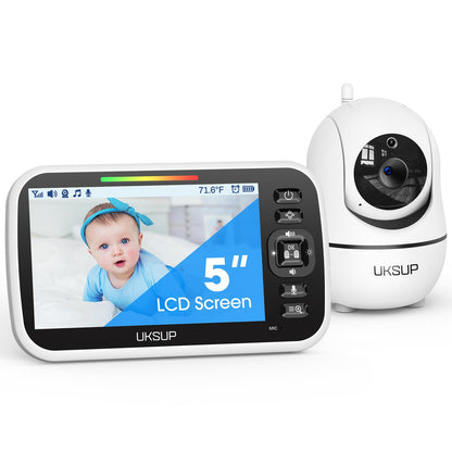 Baby Monitor with Camera and Audio - 5” Display Video Baby Monitor with 29 Hour Battery Life, Remote Pan & Tilt, 2X Zoom,Auto Night Vision, 2 Way Talk, Temperature Sensor,Lullabies,960 Feet Range