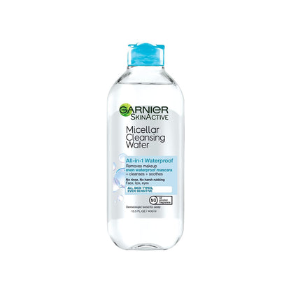 Garnier SkinActive Micellar Water For Waterproof Makeup, Facial Cleanser & Makeup Remover, 13.5 Fl Oz (400mL), 1 Count (Packaging May Vary)