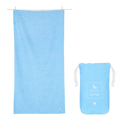 Dock & Bay Beach Towel - Quick Dry, Sand Free - Compact, Lightweight - 100% Recycled - includes Bag - Cabana - Bondi Blue - Extra Large (200x90cm, 78x35)