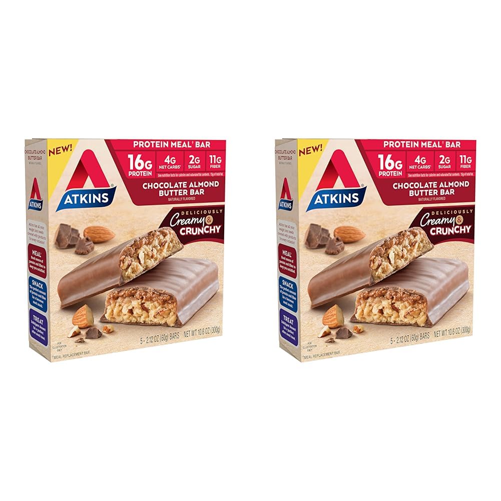 Atkins Double Fudge Brownie Protein Meal Bar, High Fiber, 15g Protein, 1g Sugar, 4g Net Carb, Meal Replacement, Keto Friendly