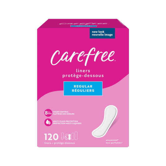 Carefree Panty Liners for Women, Regular, Unwrapped, Unscented, 120ct | Pantiliners, Carefree Liners, Daily Liners for Women, Light Periods and Leaks, 8-Hour Odor Control | 120ct (Packaging May Vary)