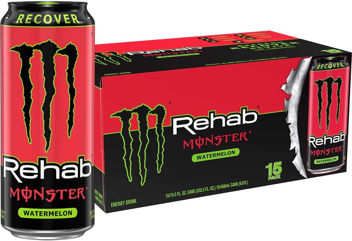 Monster Energy Rehab Tea + Lemonade + Energy, Energy Iced Tea, Energy Drink 15.5 Ounce (Pack of 15)