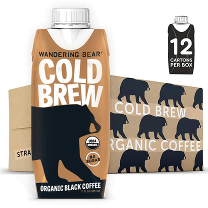 Wandering Bear Straight Black Organic Cold Brew Coffee On Tap, 96 fl oz - Extra Strong, Smooth, Unsweetened, Shelf-Stable, and Ready to Drink Iced Coffee, Cold Brewed Coffee, Cold Coffee