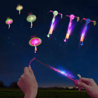 25 Sets LED Flying Set, 25 Slingshot+25 Glow Helicopter-50 Pcs, Flying Toy Outdoor Toys Glow in The Dark Party Supplies Party Favors for Kids 8-12,4-8