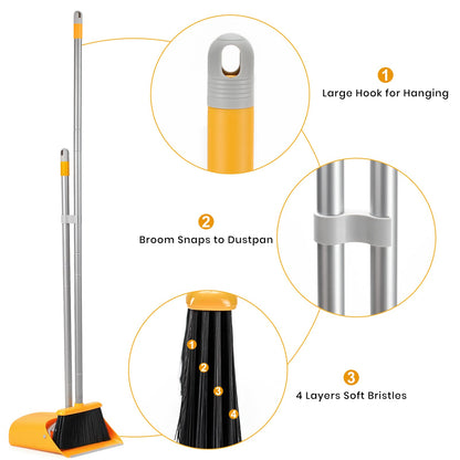 TreeLen Broom and Dustpan Set with 52" Long Handle for Home Kitchen Room Office Lobby Floor Use Upright Stand Up Stand Up Broom with Dustpan Combo