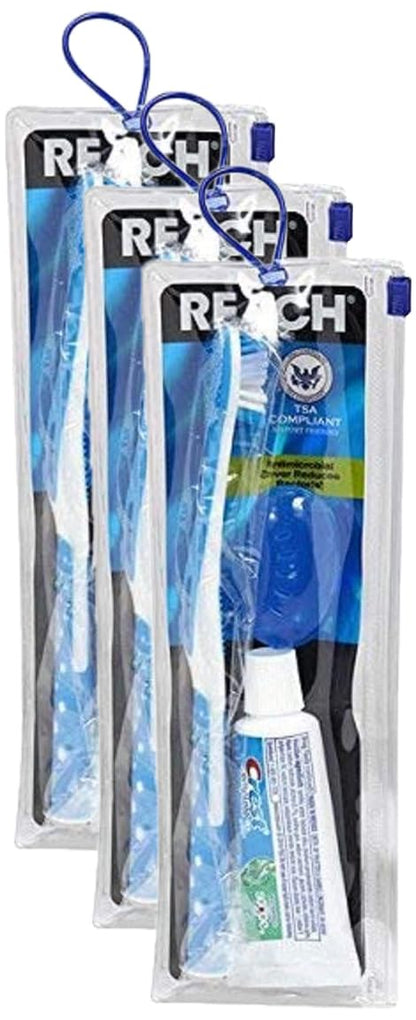 Reach Ultraclean Travel Kit Toothbrush with Toothbrush Cap and Toothpaste, Multi-Angled, Soft Bristles, TSA-Airport Friendly, Resealable, Portable and Reusable Bag