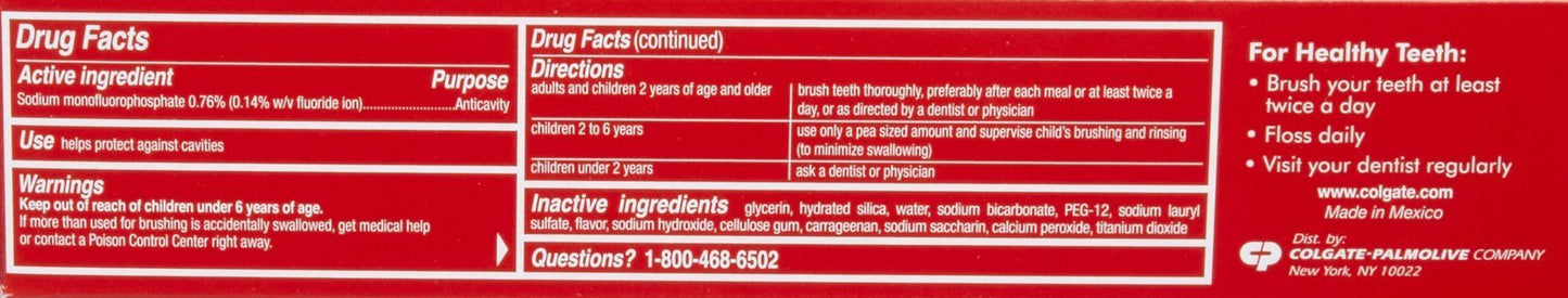 Colgate Baking Soda & Peroxide Toothpaste - Whitens Teeth, Fights Cavities & Removes Stains, Brisk Mint, 6 Ounce (Pack of 2)