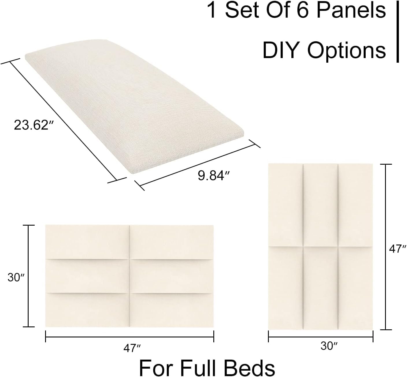 Tbfit Upholstered Tufted Floating Headboard for Queen Size Dorm Bed, Soundproof Peel and Stick, Wall Mounted, Pack of 9 Panels Sized 10” x 24”, Beige, Queen