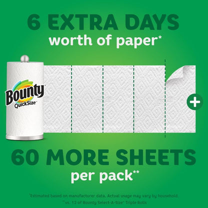 Bounty Quick-Size Paper Towels, White, 12 Family Triple Rolls = 36 Regular Rolls