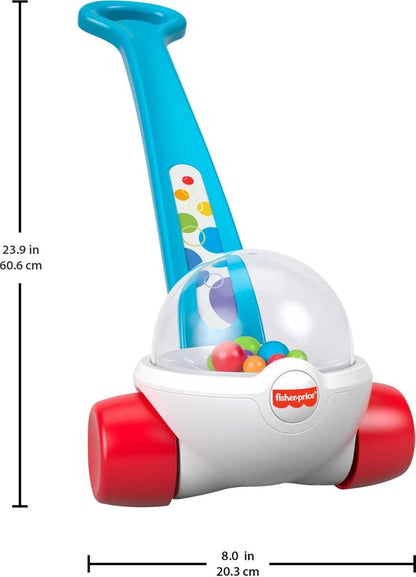 Fisher-Price Baby & Toddler Toy Corn Popper Blue Push-Along with Ball-Popping Action for Infants Ages 1+ Years, 2-Piece Assembly