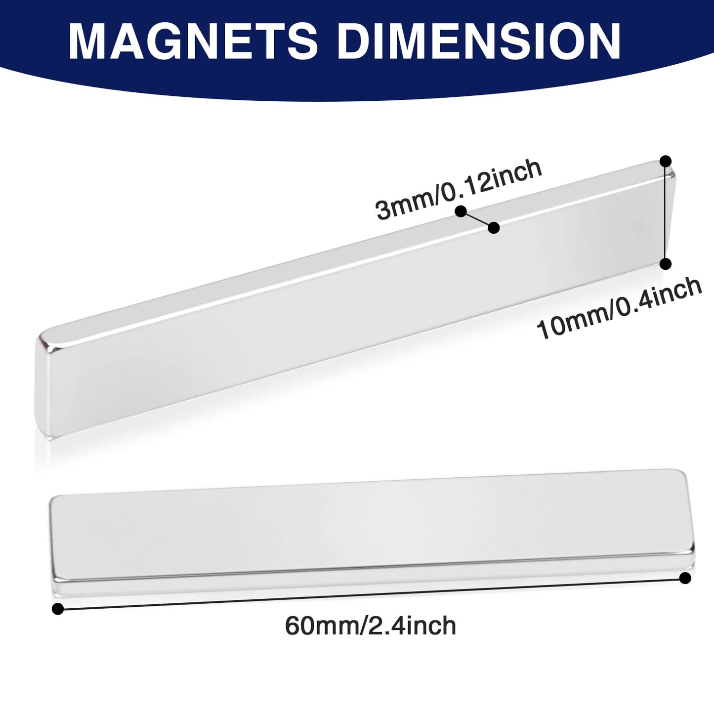 MIKEDE Strong Rare Earth Neodymium Magnets, Heavy Duty Bar Magnets with Double-Sided Adhesive, Powerful Pull Force, Perfect for Fridge, Garage, Kitchen, Science, Craft, Office, DIY 60x10x3mm 6pack