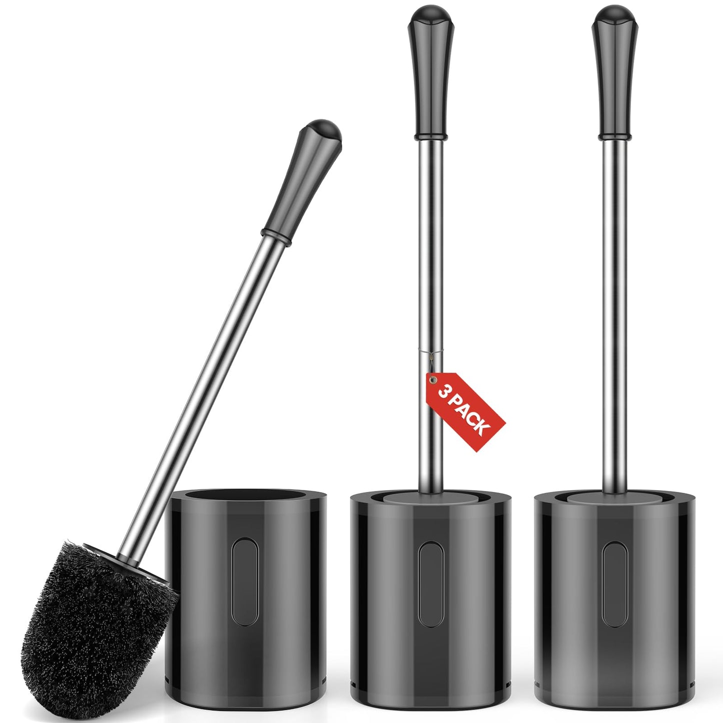 Compact Toilet Brush & Holder, Stainless Steel Handle, Space Saving for Storage, Deep Cleaning, Drip-Proof, Easy to Assemble, Nylon Bristles, White & Grey