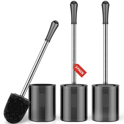 Compact Toilet Brush & Holder, Stainless Steel Handle, Space Saving for Storage, Deep Cleaning, Drip-Proof, Easy to Assemble, Nylon Bristles, White & Grey