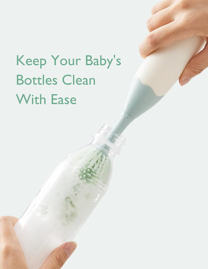 Momcozy Bottle Brush Kit, Innovative Push-Press Design for Better Cleaning - Baby Bottle Cleaner Brush for Baby Bottle, Breast Pumps, Nipples, and More - Can Generate Foam for Better Cleaning, Green