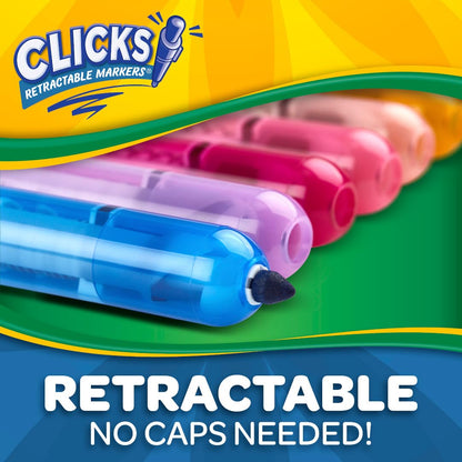 Crayola Clicks Retractable Tip Markers (10ct), Washable Art Marker Set, Coloring Markers for Kids, Back to School Supplies, 3+