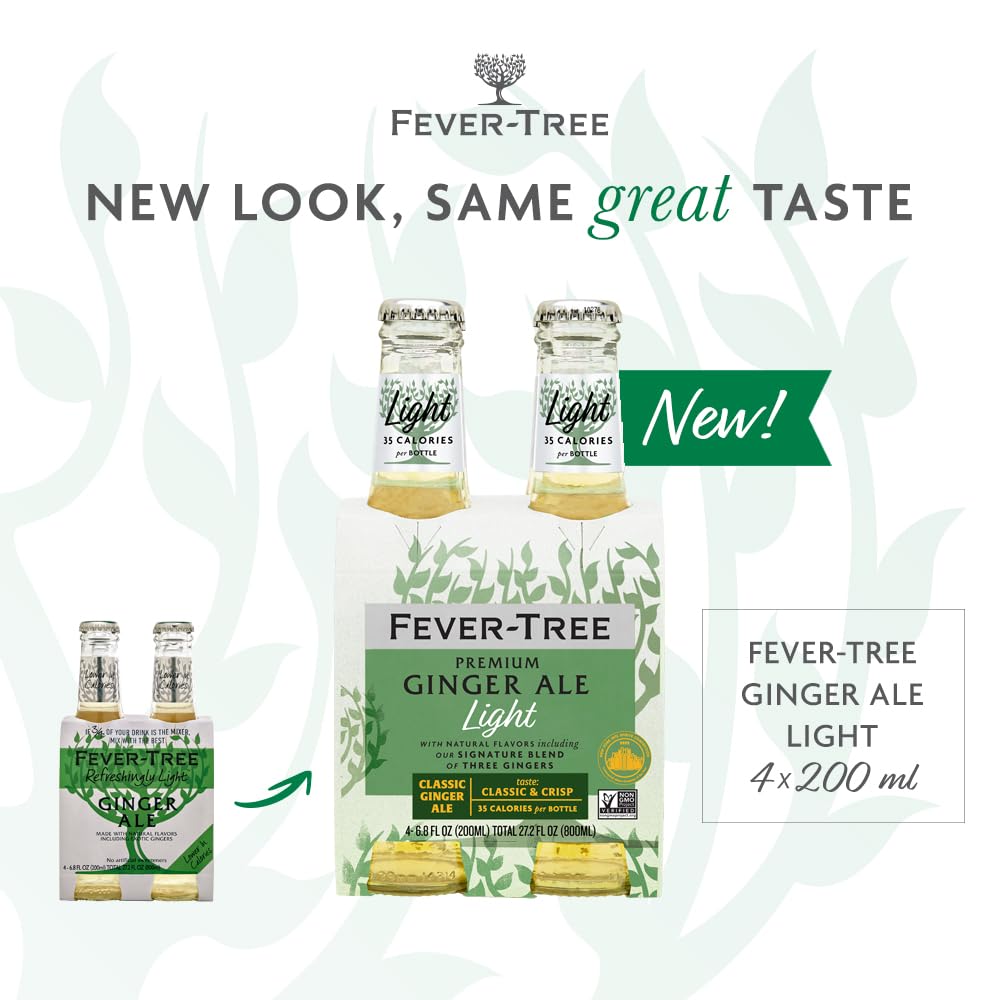 Fever Tree Ginger Beer - Premium Quality Mixer - Refreshing Beverage for Cocktails & Mocktails. Naturally Sourced Ingredients, No Artificial Sweeteners or Colors - 150 ML Cans - Pack of 24