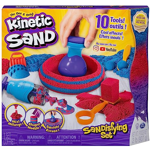 Kinetic Sand Ultimate Sandisfying Set, 2lb of Pink, Yellow and Teal Play Sand, 10 Molds and Tools, Sensory Toys for Kids Ages 7+