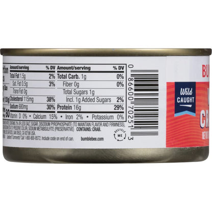 Bumble Bee White Flake Crabmeat in Water, 6 oz Can (Pack of 12) – Wild Caught, 16g Protein & 1g Carb per Serving - Gluten Free - Great Use in Crab and Seafood Recipes