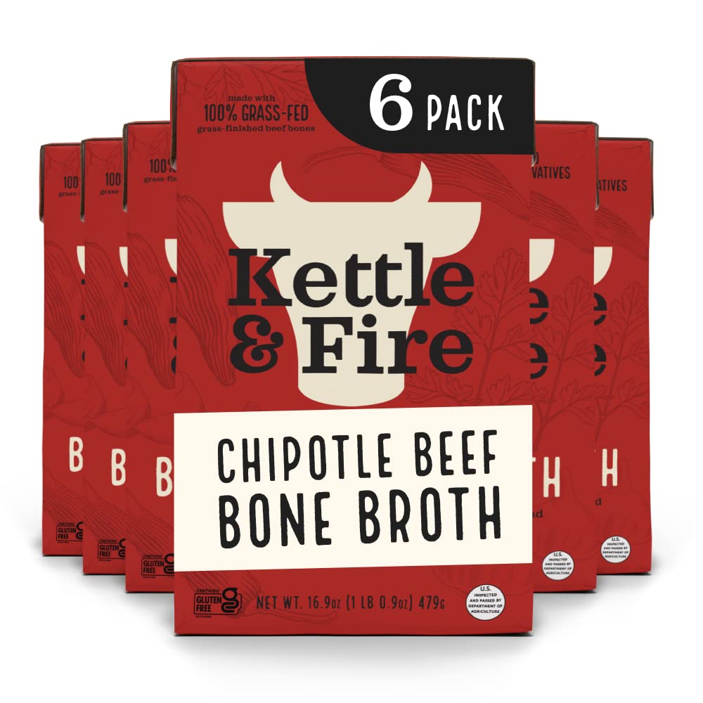 Kettle and Fire Classic Beef Bone Broth, Keto, Paleo, and Whole 30 Approved, Gluten Free, High in Protein and Collagen (6 Pack)