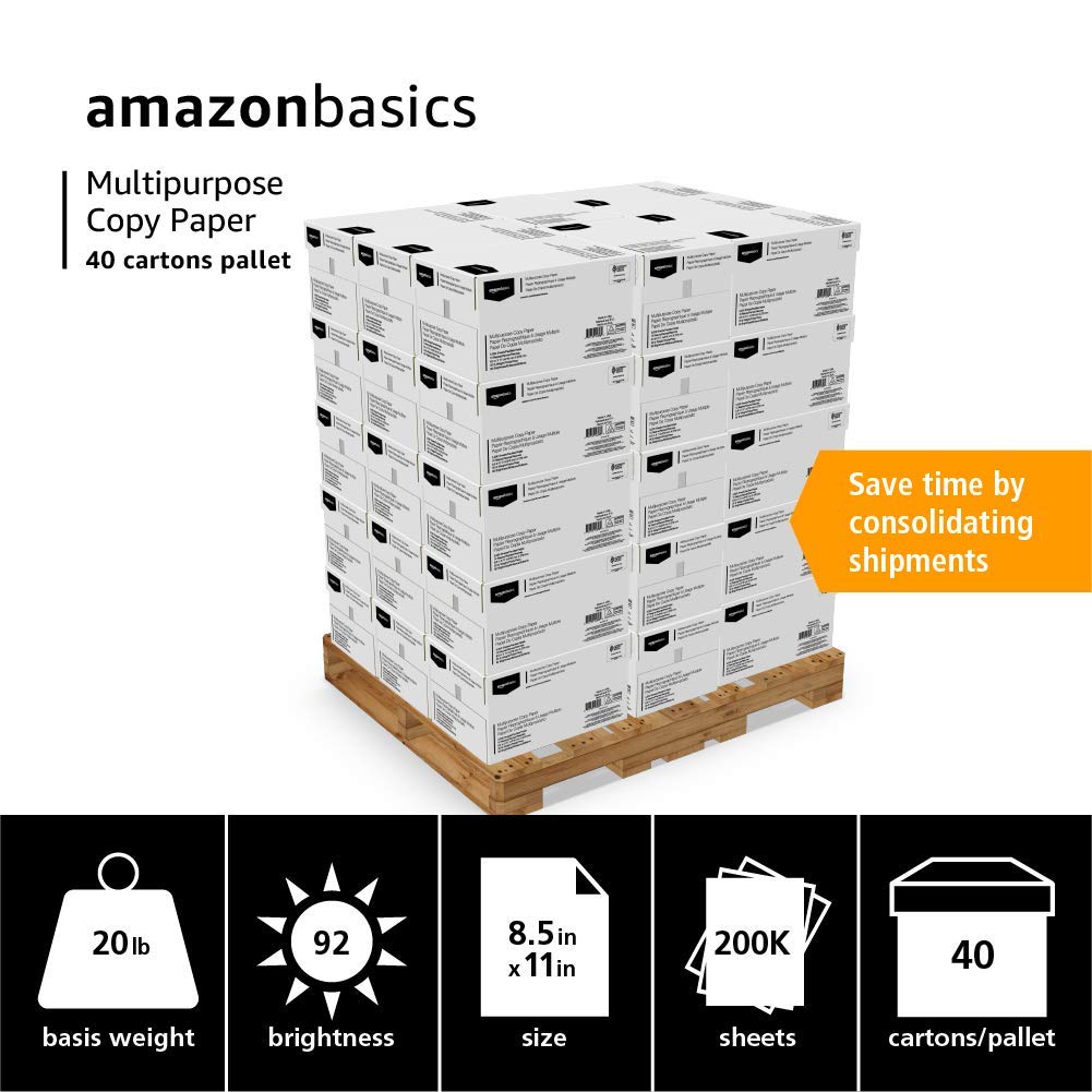 Amazon Basics Multipurpose Copy Printer Paper, 8.5" x 11", 20 lb, 3 Reams, 1500 Sheets, 92 Bright, White