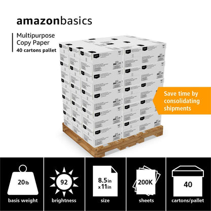 Amazon Basics Multipurpose Copy Printer Paper, 8.5" x 11", 20 lb, 3 Reams, 1500 Sheets, 92 Bright, White