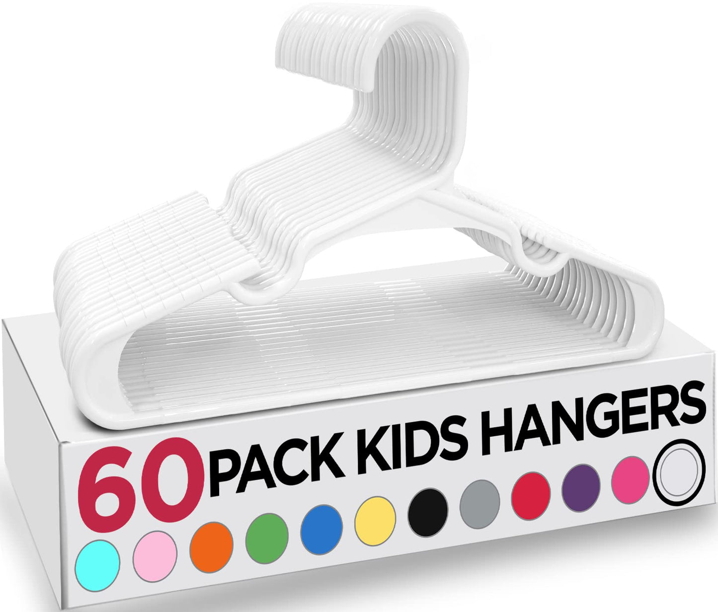 Utopia Home 60 Plastic Kids Hangers for Clothes - Durable and Slim Baby Hangers - Space Saving Children's Hangers for Clothes - All Purpose Garment Trouser Skirt Bar Toddler Hangers (White)