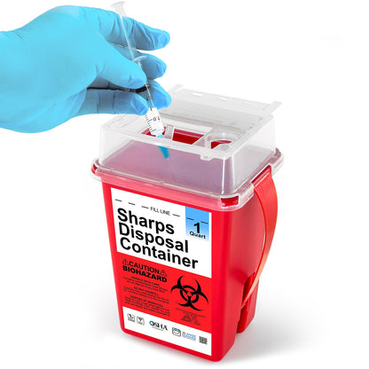 Sharps Container, Sharps Containers for Home Use, Needle Disposal Containers, Sharps Disposal Container, Biohazard Containers, Small Sharps Container - 1 Quart