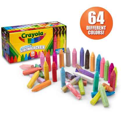 Crayola Ultimate Washable Chalk Collection (64ct), Bulk Sidewalk Chalk, Outdoor Chalk for Kids, Anti-Roll Sticks, School Supplies