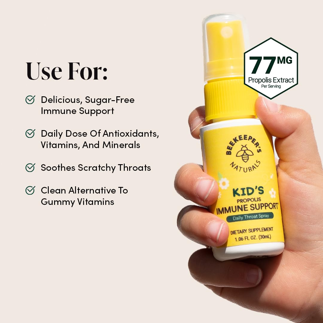 Propolis Throat Spray by Beekeeper's Naturals - 95% Bee Propolis Extract, Natural Immune Support & Sore Throat Relief - Antioxidants, Keto, Paleo, Gluten-Free (1.06 oz)(Pack of 1)