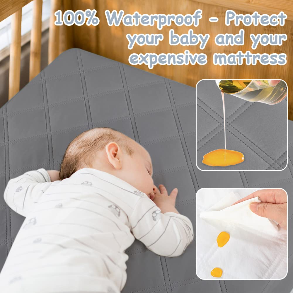 Yoofoss Waterproof Crib Mattress Protector 2 Pack, Quilted Crib Mattress Pad Cover Ultra Soft and Breathable, Machine Washable Toddler Mattress Protector for Standard Baby Crib Size 52''x28''